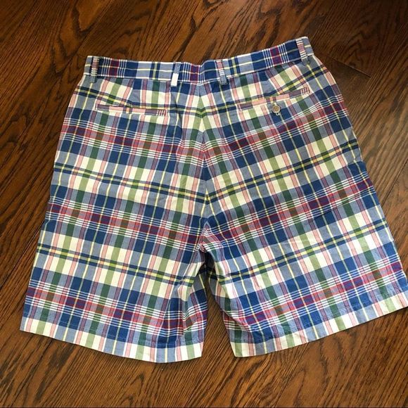 J.CREW Mens Madras Plaid Patchwork Flat Front Shorts Size 34 - Picture 2 of 6